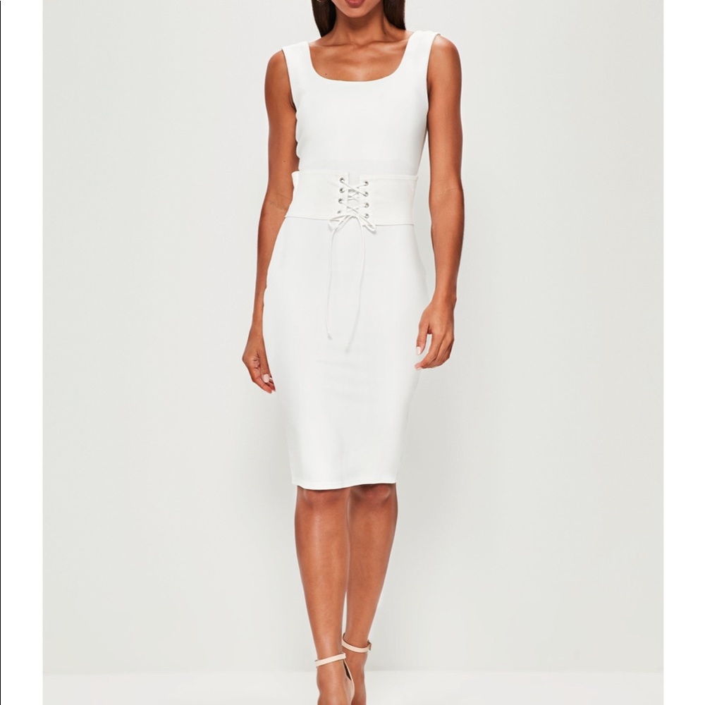 Missguided white corset belt midi dress sz US 8